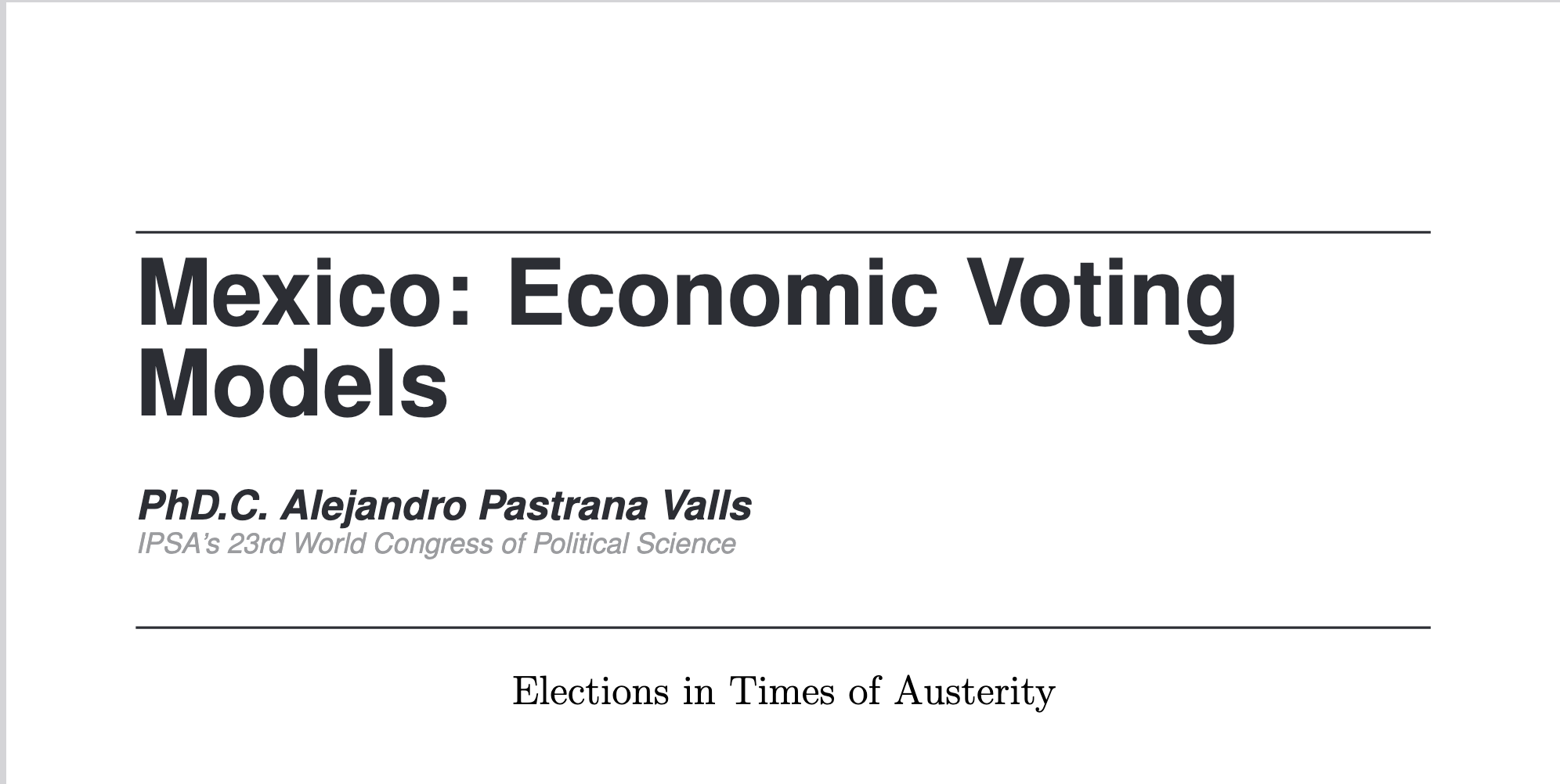 Research paper thumbnail of Mexico: Economic Voting Models Mexico: Economic Voting Models
