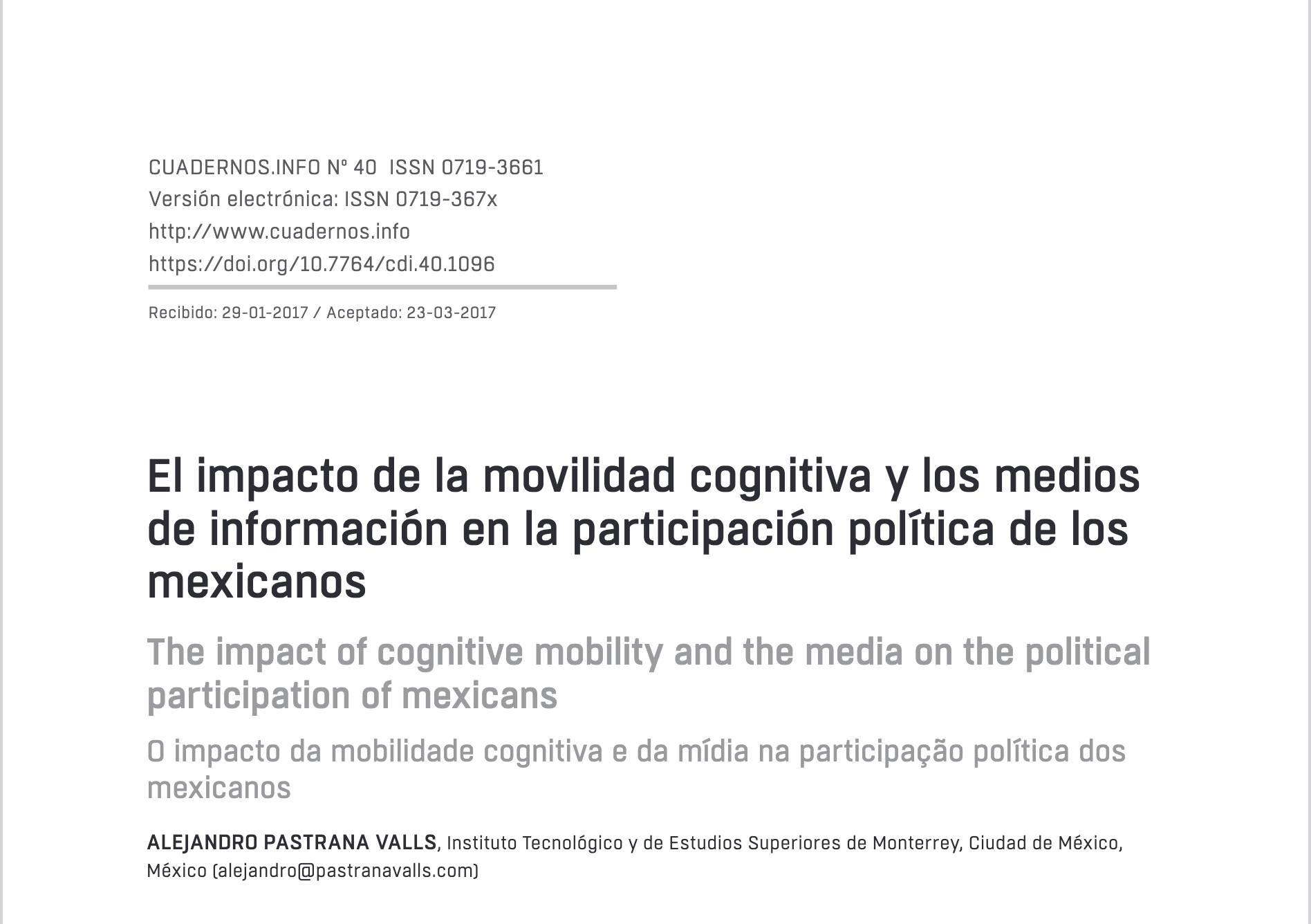 El impacto de la movilidad cognitiva y los medios de informacion en la participacion politica de los mexicanos